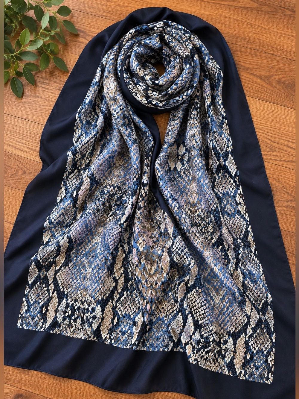 Jasper Conran Oversized Scarf Blue Snakeskin Print 39 x 64
